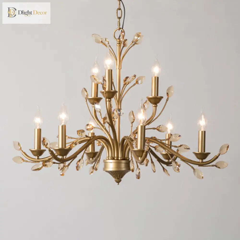 Gold Amber Crystal Branch Pendant Chandelier - Rustic Bedroom Suspension Lighting Chandelier
