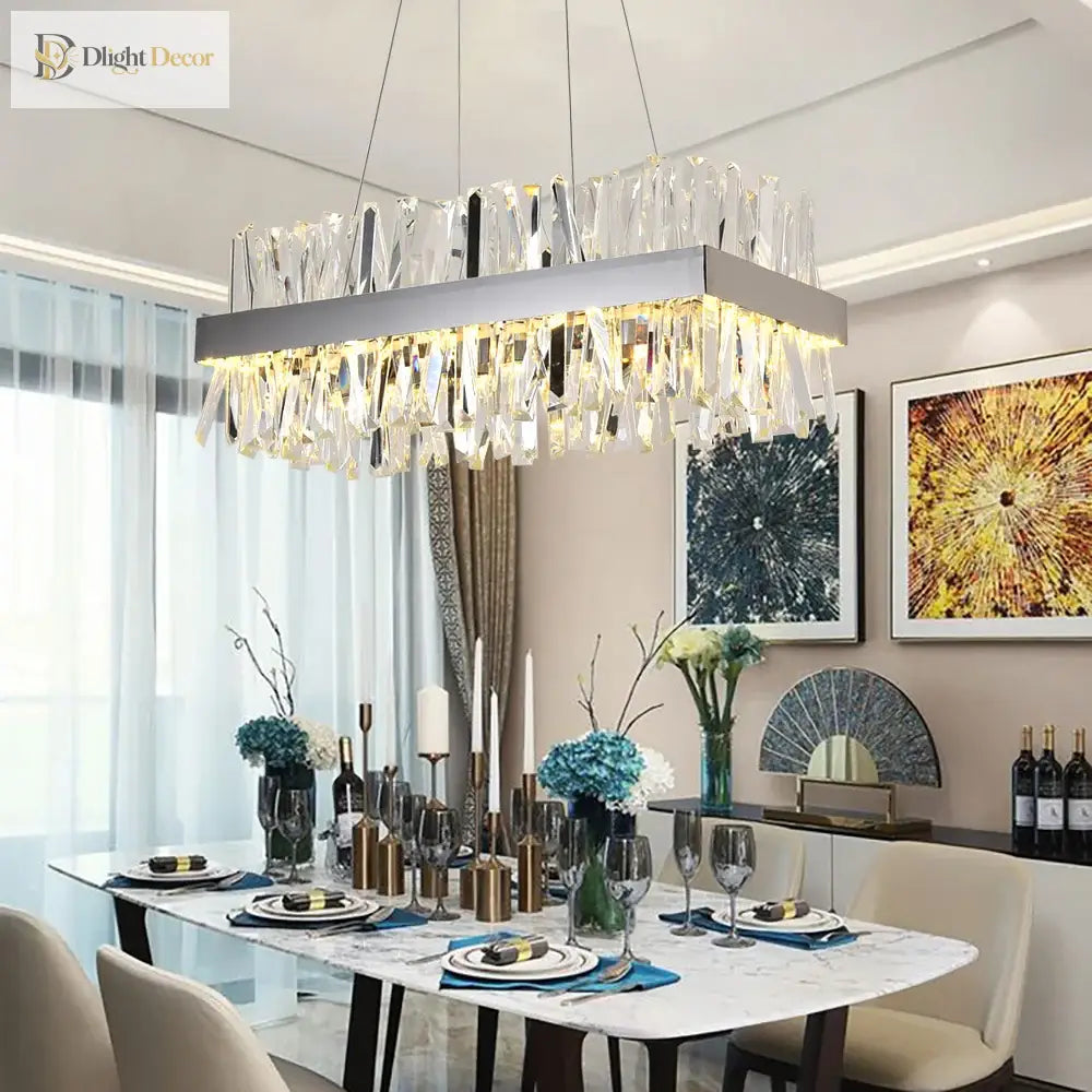 Luxury Crystal Hanging Chandelier For Dining Room And Kitchen Island – Choose Chrome Or Gold