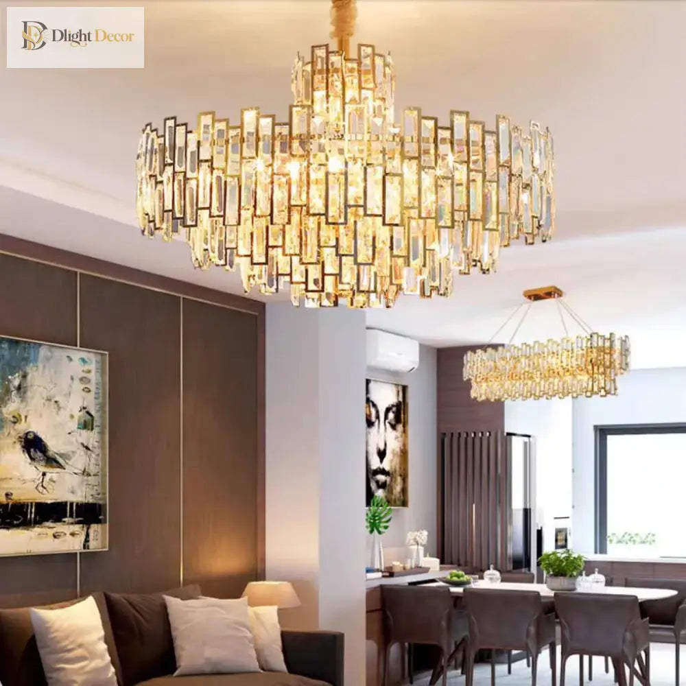 Luxury Golden Crystal Led Ceiling Lamp - Modern Round Chandelier For Dining And Living Rooms