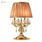Gold crystal LED table lamp with amber drum shade and hanging crystal drops