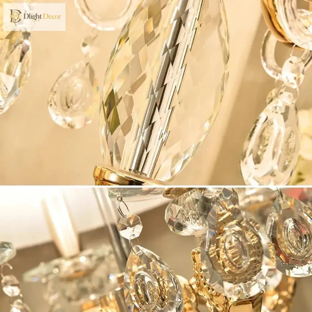 Crystal lamp shade detail with faceted crystal drops and sparkling ornaments