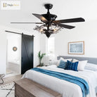 American Stye Black Crystal Follower Design Ceiling Fans With Light 110V 220V Wood Blades Remote