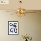 52 Inch Crystal Ceiling Fan With Lights Chrome Chandelier Remote Control Reversible Wood Blades For