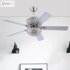 52 Inch Crystal Ceiling Fan With Lights Chrome Chandelier Remote Control Reversible Wood Blades For