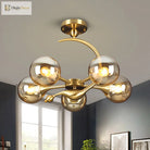 Daphne’s Mid - Century Charm: Amber Glass Orb Semi - Flush Chandelier Ceiling Light