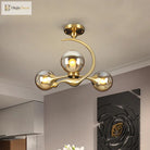 Daphne’s Mid - Century Charm: Amber Glass Orb Semi - Flush Chandelier Ceiling Light