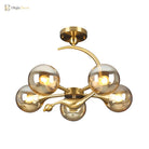 Daphne’s Mid - Century Charm: Amber Glass Orb Semi - Flush Chandelier Ceiling Light