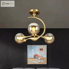Daphne’s Mid - Century Charm: Amber Glass Orb Semi - Flush Chandelier Ceiling Light