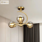 Daphne’s Mid - Century Charm: Amber Glass Orb Semi - Flush Chandelier Ceiling Light