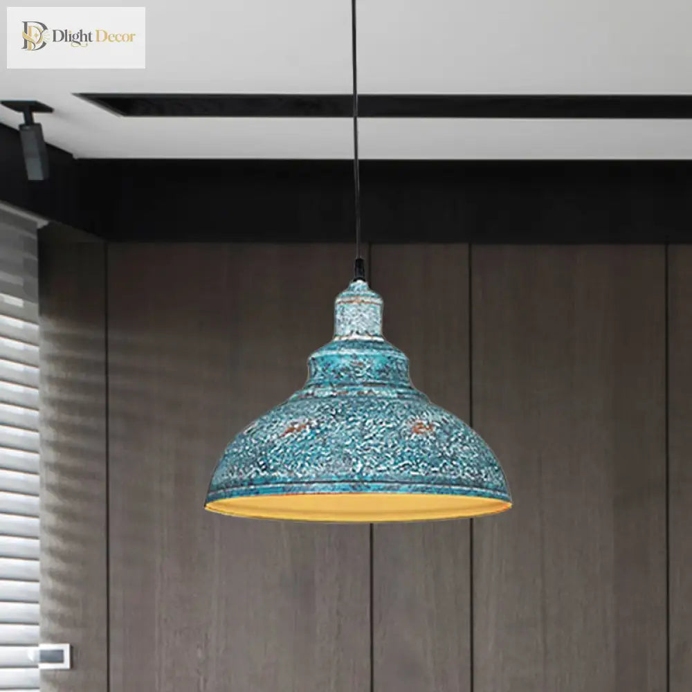 Diana’s Industrial Charm: Blue/Rust Metal Barn Pulley Pendant Lamp Lights