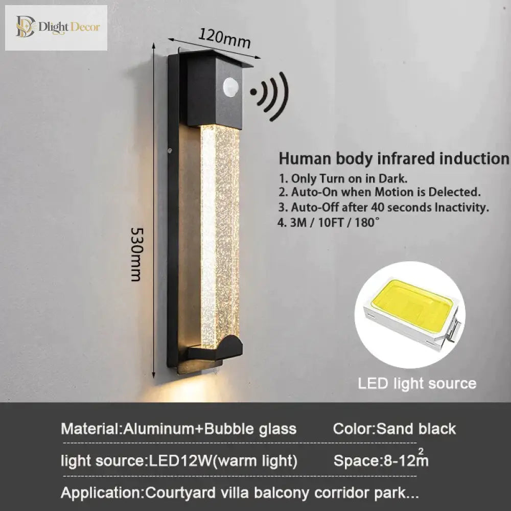 Diane’s Led Wall Lighting With Pir Motion Sensor - Crystal Outdoor Ip65 Waterproof Sconce For