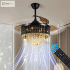 42 Inches Fandelier Ceiling Fan With Light Retractable Chandelier Invisible Blades Dimmable Crystal