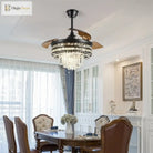 42 Inches Fandelier Ceiling Fan With Light Retractable Chandelier Invisible Blades Dimmable Crystal