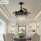 42 Inches Fandelier Ceiling Fan With Light Retractable Chandelier Invisible Blades Dimmable Crystal