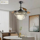 42 Inches Fandelier Ceiling Fan With Light Retractable Chandelier Invisible Blades Dimmable Crystal