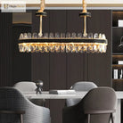 Dimmable Led Crystal Oval Ceiling Chandeliers - Black Leather Luxury Lustres For Dining Room Decor
