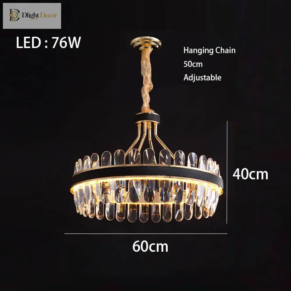 Dimmable Led Crystal Oval Ceiling Chandeliers - Black Leather Luxury Lustres For Dining Room Decor