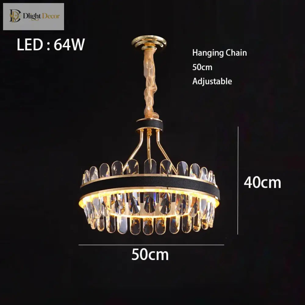 Dimmable Led Crystal Oval Ceiling Chandeliers - Black Leather Luxury Lustres For Dining Room Decor