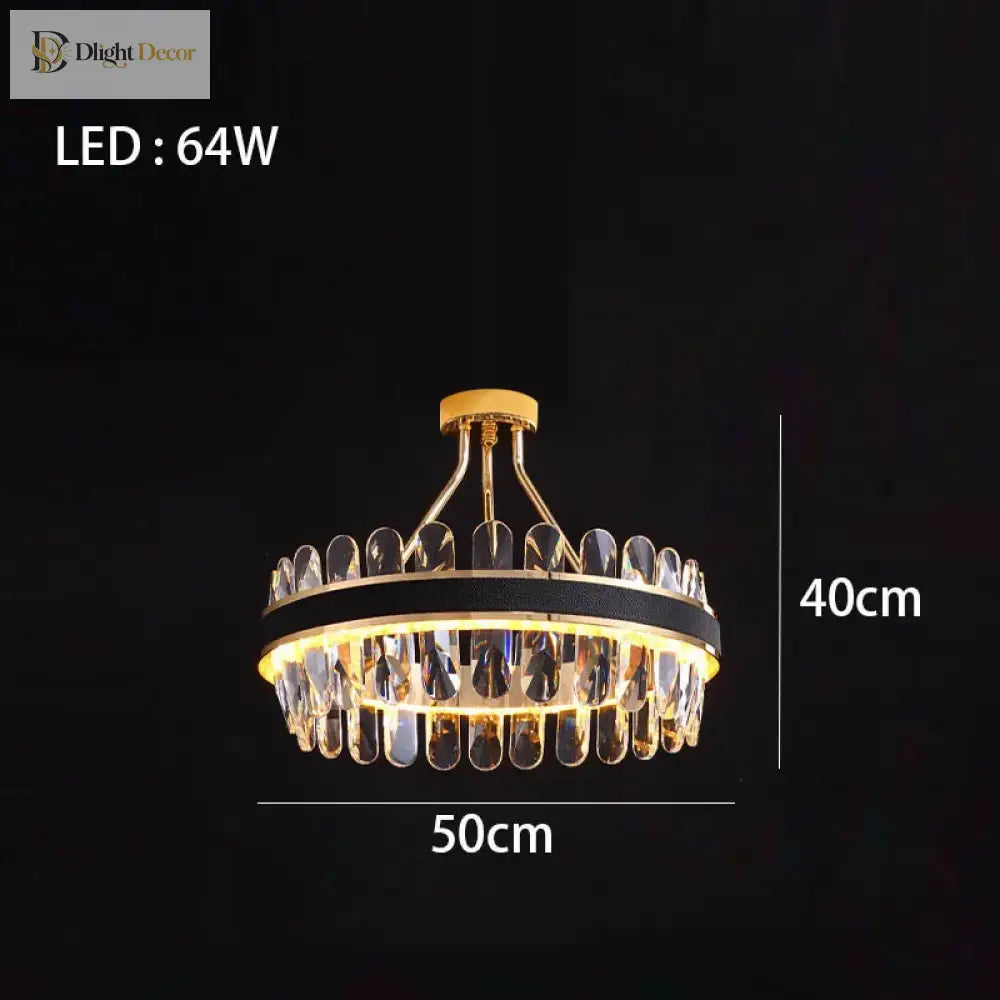 Dimmable Led Crystal Oval Ceiling Chandeliers - Black Leather Luxury Lustres For Dining Room Decor