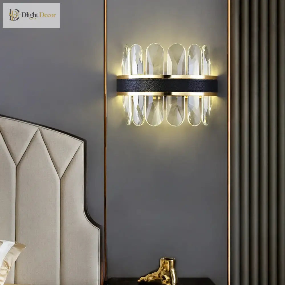Dimmable Led Crystal Oval Ceiling Chandeliers - Black Leather Luxury Lustres For Dining Room Decor