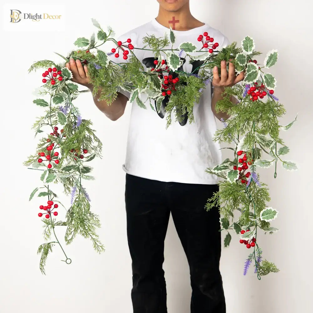 Dlight Decor 180cm Christmas Vine with Pine Leaves and Red Berries