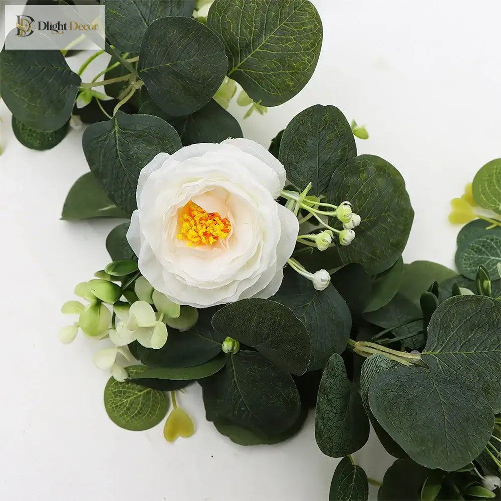 Dlight Decor 180cm Eucalyptus Vine with White Rose Garland