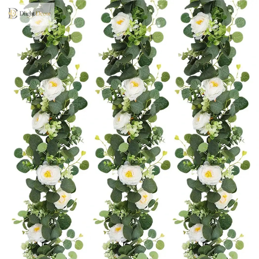 Dlight Decor 180cm Eucalyptus Vine with White Rose Garland