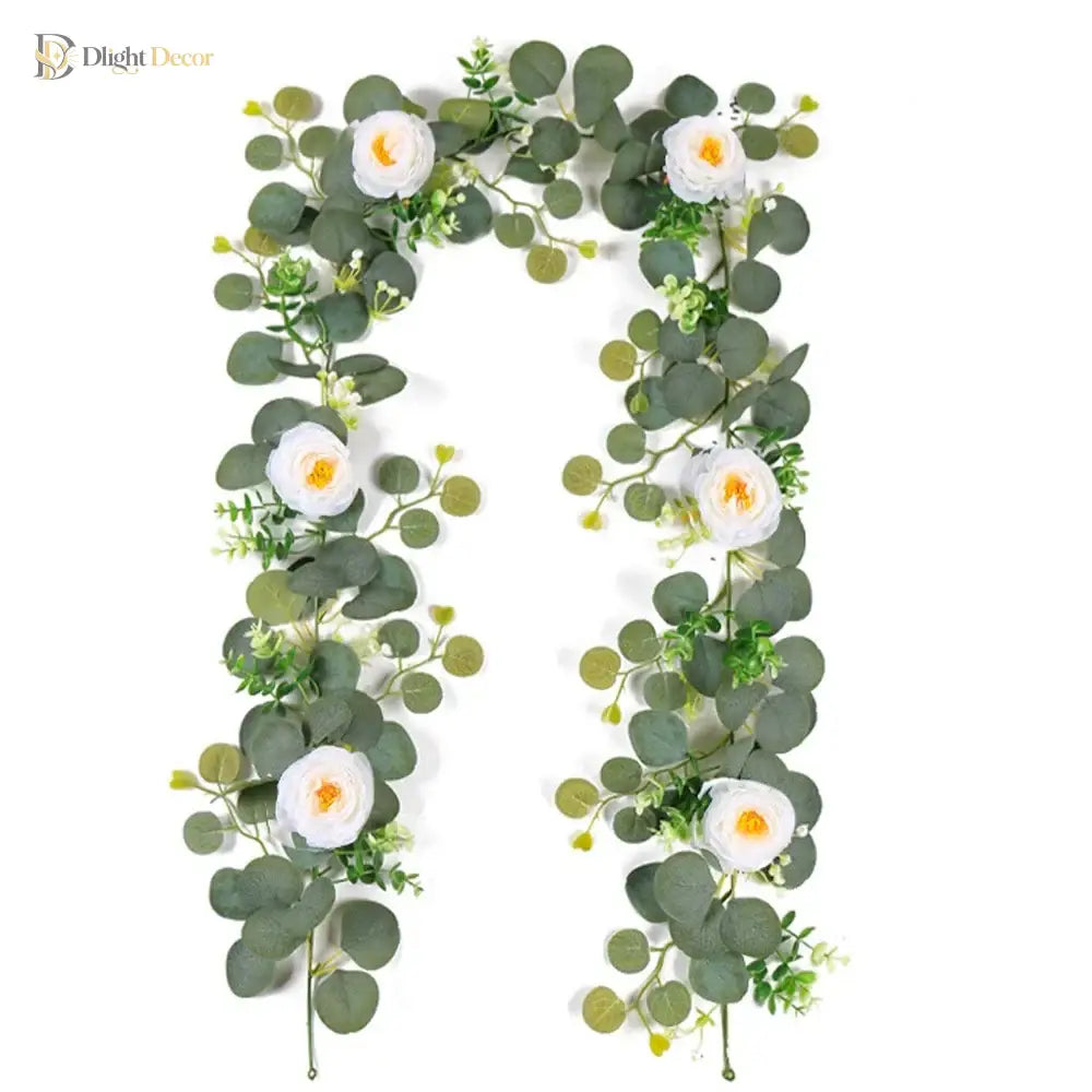 Dlight Decor 180cm Eucalyptus Vine with White Rose Garland