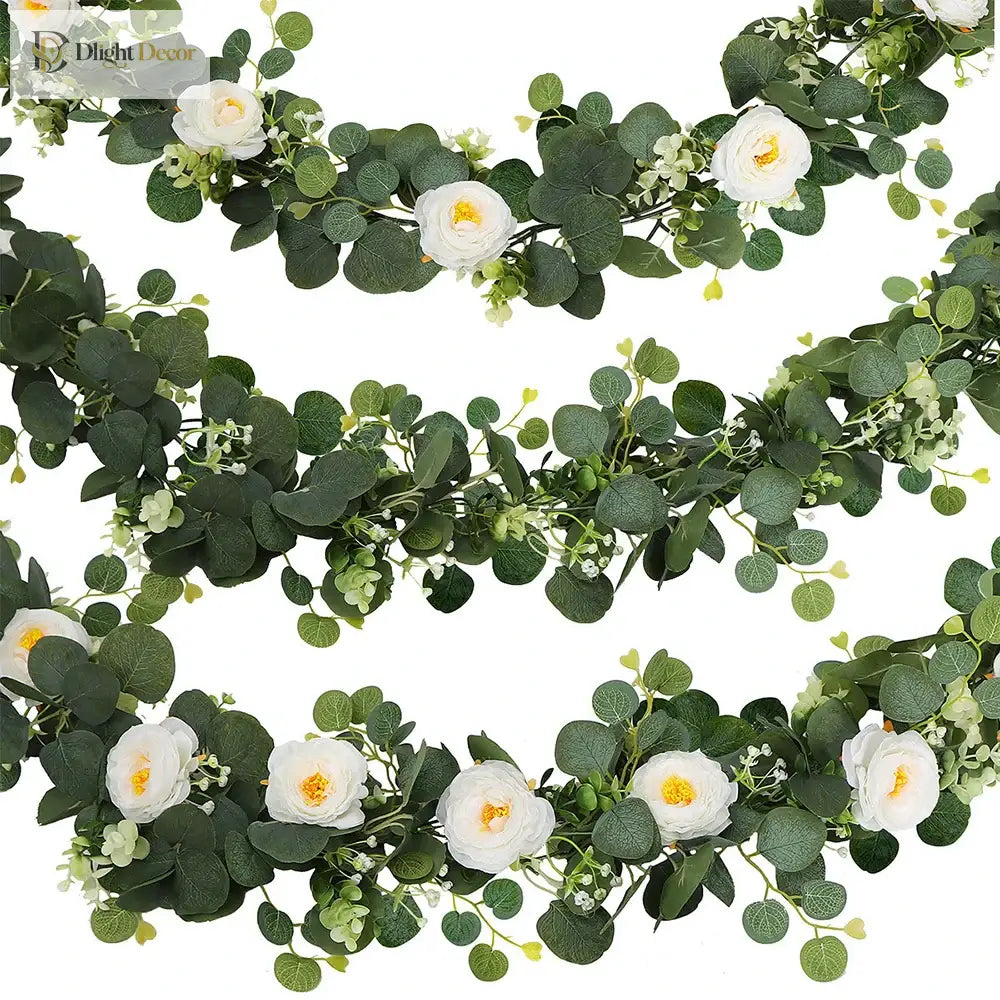 Dlight Decor 180cm Eucalyptus Vine with White Rose Garland