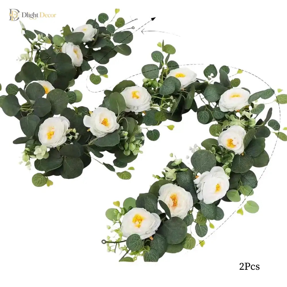 Dlight Decor 180cm Eucalyptus Vine with White Rose Garland