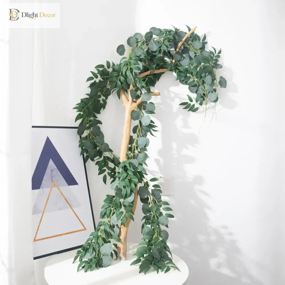 Dlight Decor 200cm Eucalyptus Vine with Silk Willow Leaves for Wall Hanging