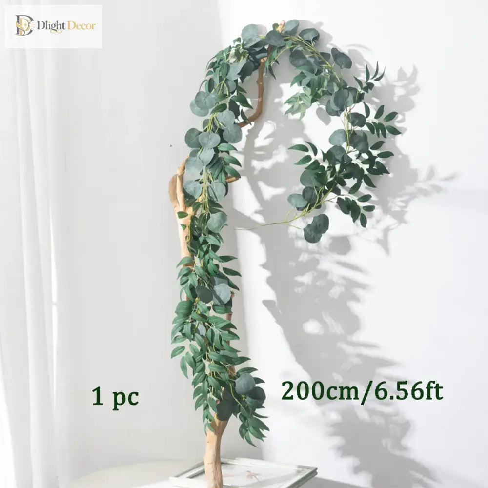 Dlight Decor 200cm Eucalyptus Vine with Silk Willow Leaves for Wall Hanging