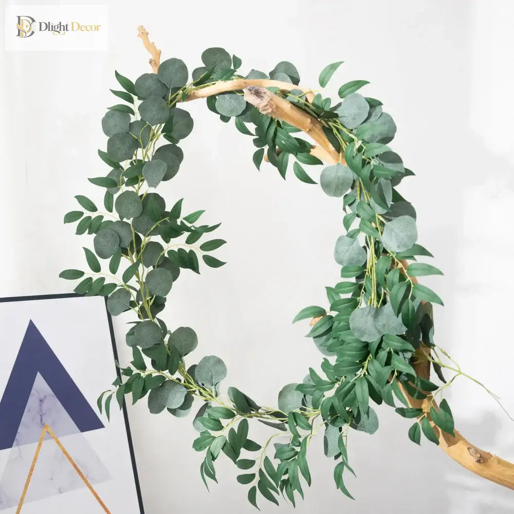 Dlight Decor 200cm Eucalyptus Vine with Silk Willow Leaves for Wall Hanging