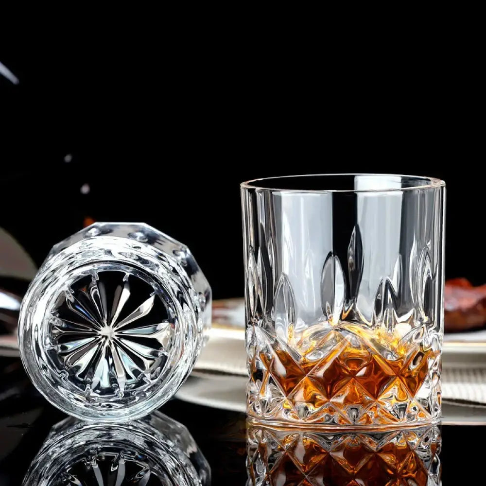 Dlight Decor 2pc 230ml Crystal Embossed Glass Cup Set – Whiskey Wine & Water 230ml / 2pcs