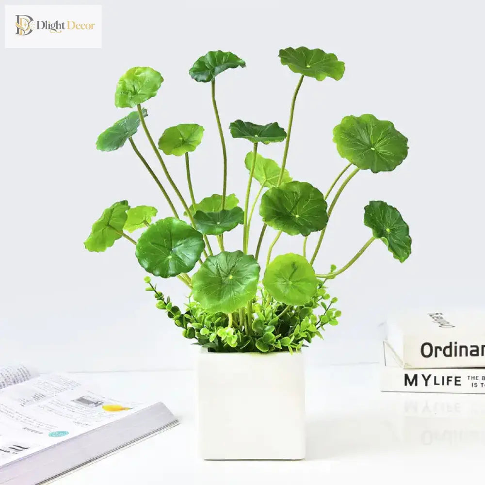 Dlight Decor 37cm Lotus Eucalyptus Leaf Plant with Copper Accents for Home and Office Decor 37cm 18Leaves