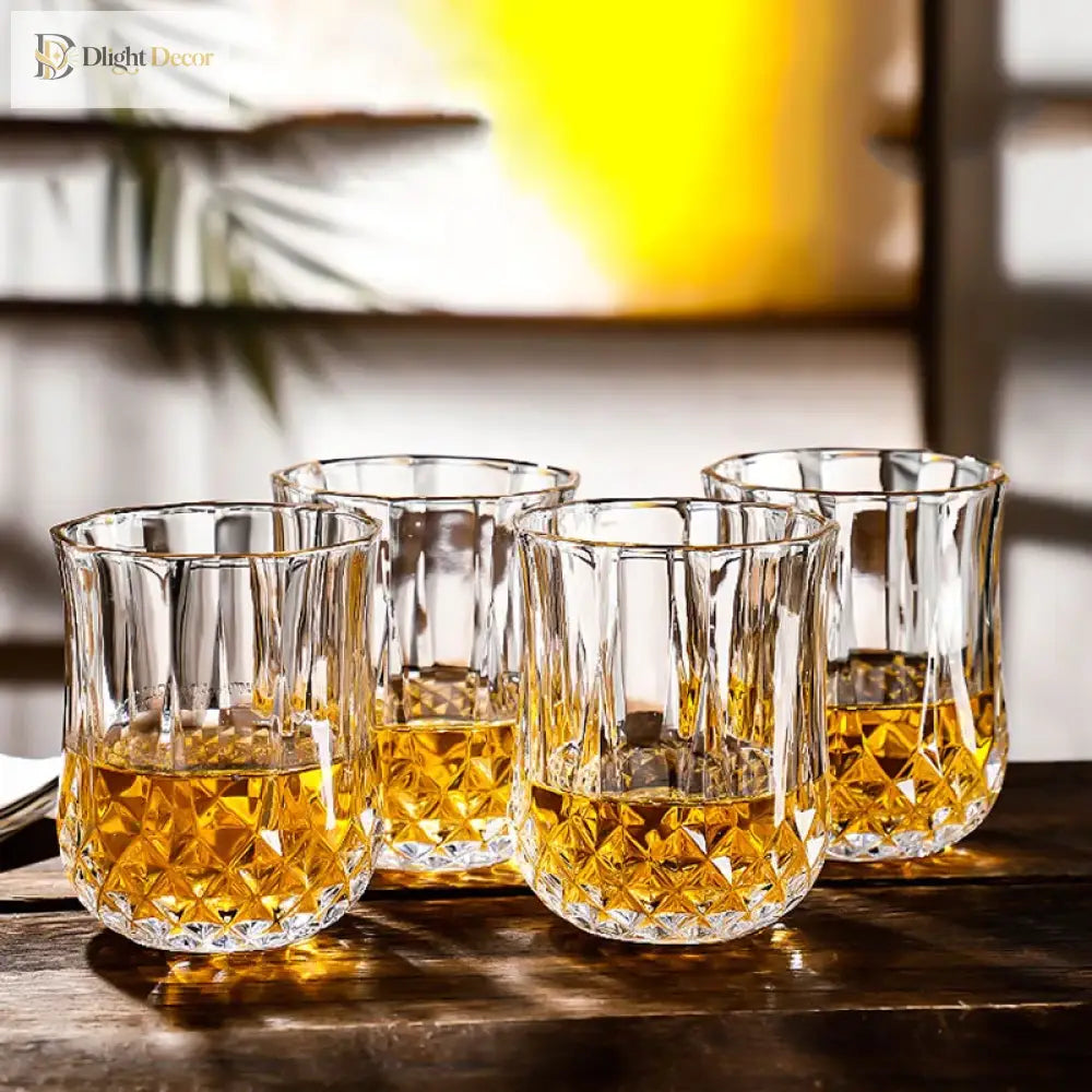 Dlight Decor 4pc Diamond Cut Glass Set 215ml Clear 215ml / 4pcs Cocktail Glasses