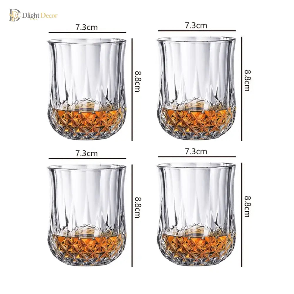 Dlight Decor 4pc Diamond Cut Glass Set 215ml Clear 215ml / 4pcs Cocktail Glasses