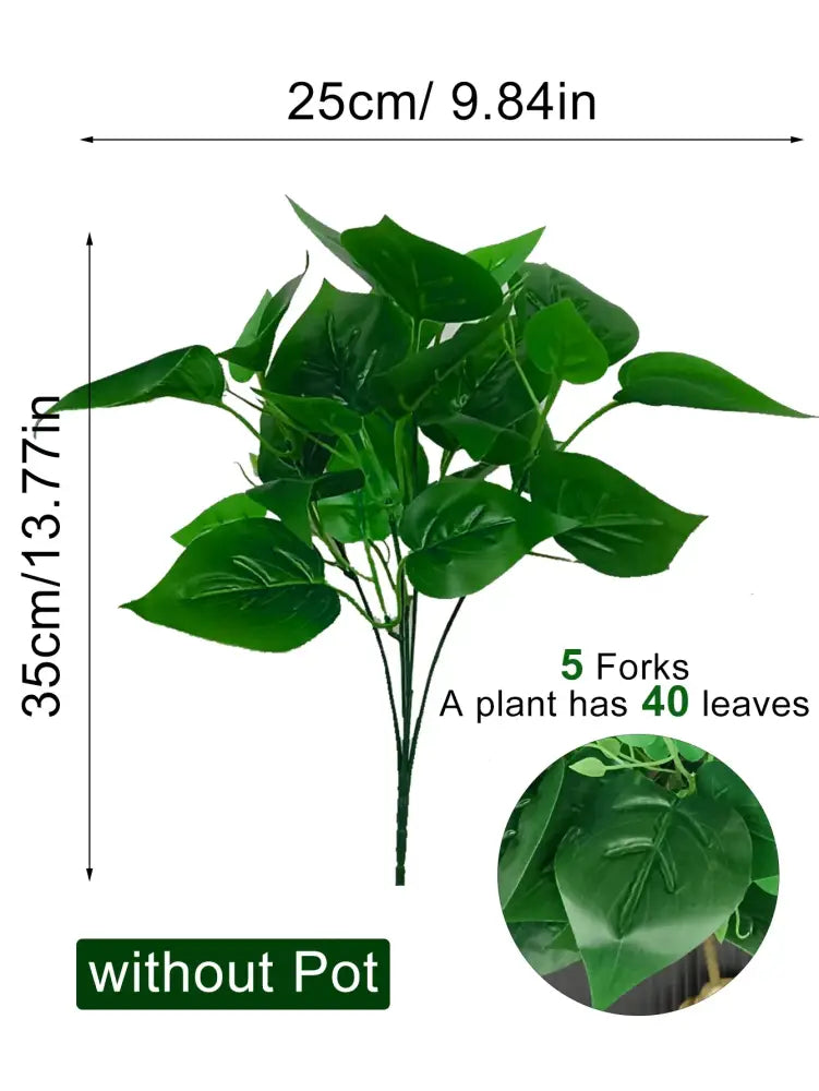 Dlight Decor 50cm Scindapsus Green Plant for Indoor Floor Display 35cm 5Fork 40Leaves