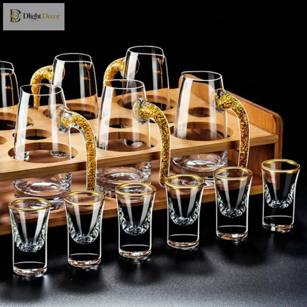 Dlight Decor 6pc Gold Rim Spirits Glass Set – Gilt Small Wine & Baijiu Cups 6pcs / 15ml