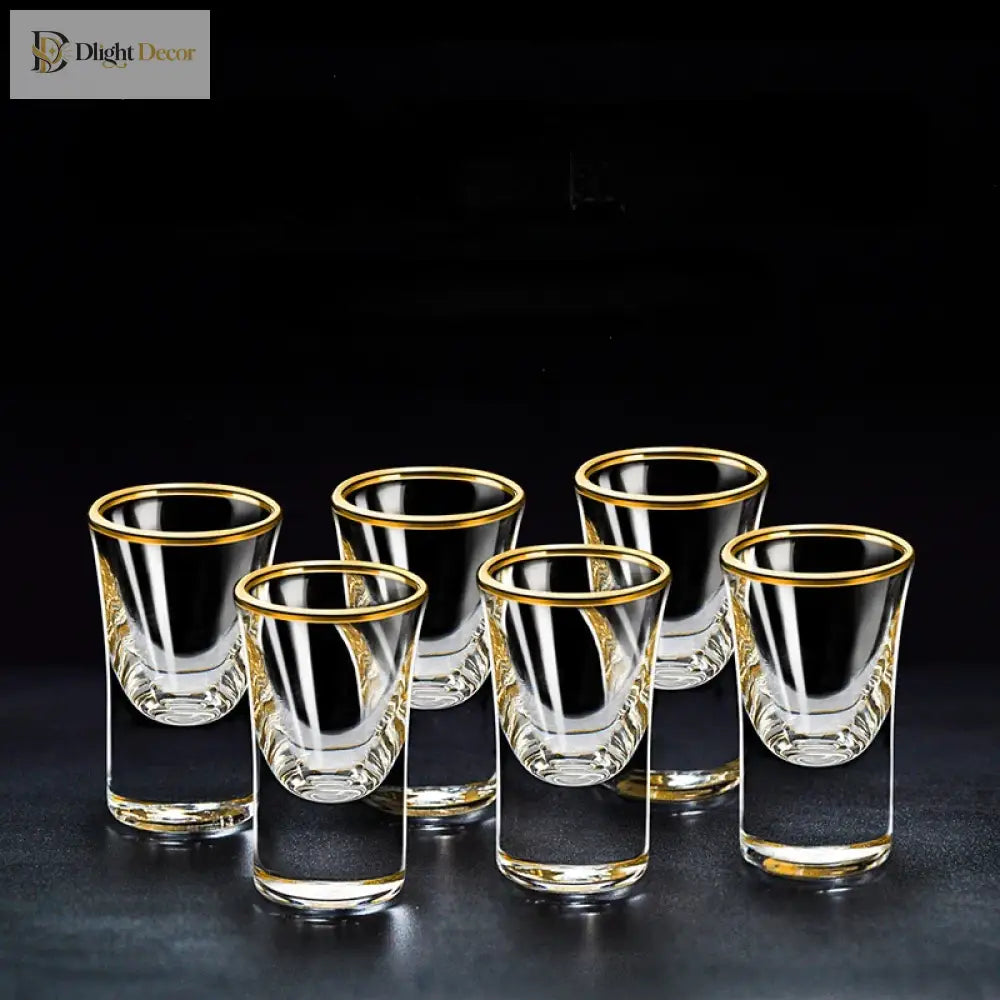Dlight Decor 6pc Gold Rim Spirits Glass Set – Gilt Small Wine & Baijiu Cups 6pcs / 15ml