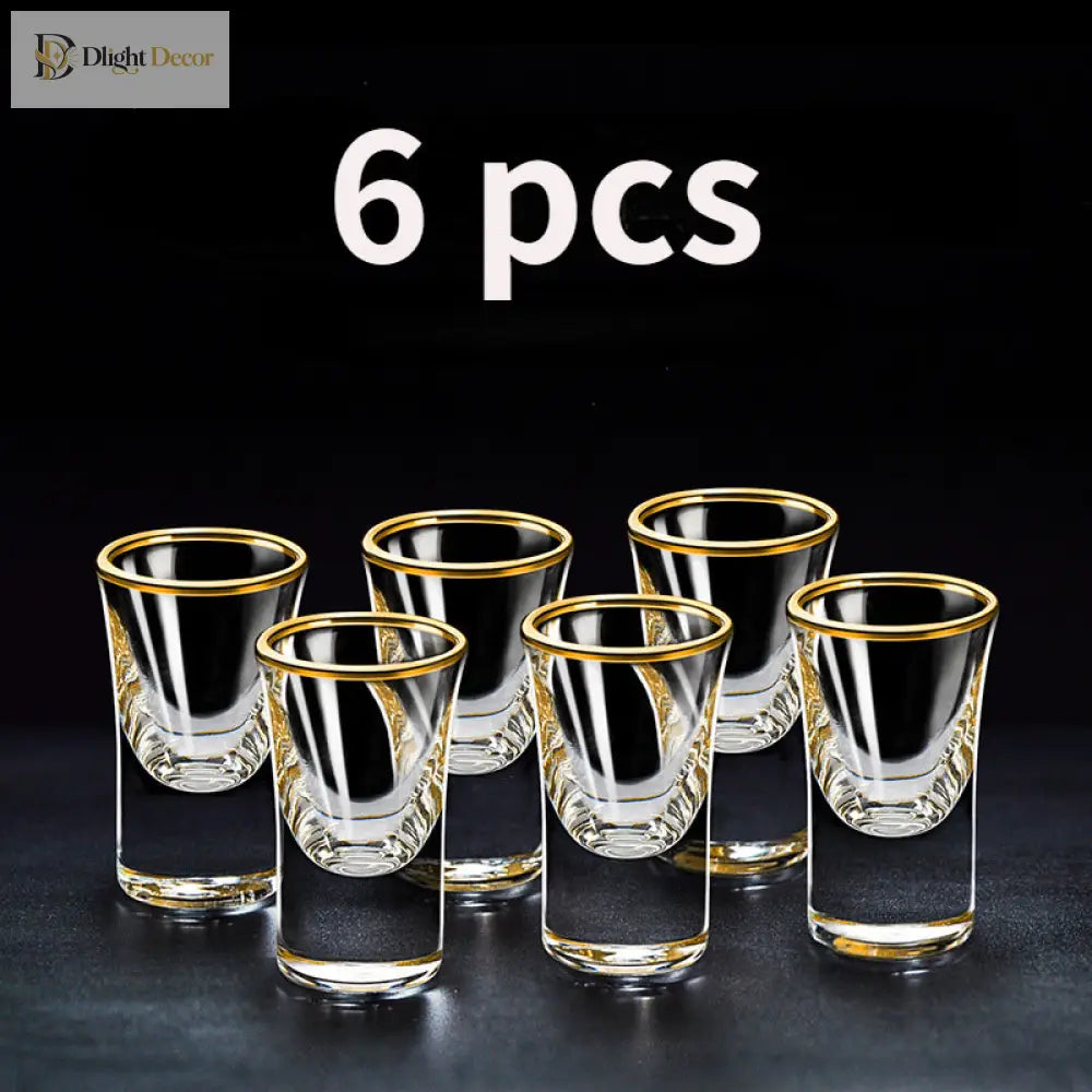 Dlight Decor 6pc Gold Rim Spirits Glass Set – Gilt Small Wine & Baijiu Cups 6pcs / 15ml