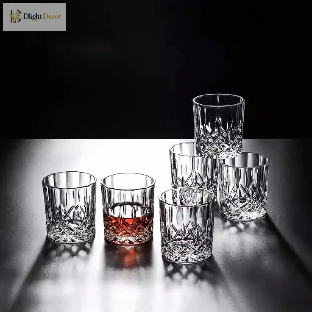 Dlight Decor 6pc Retro Engraved Glass Set Whisky Beer Juice & Water Cups 50ml / 6pcs