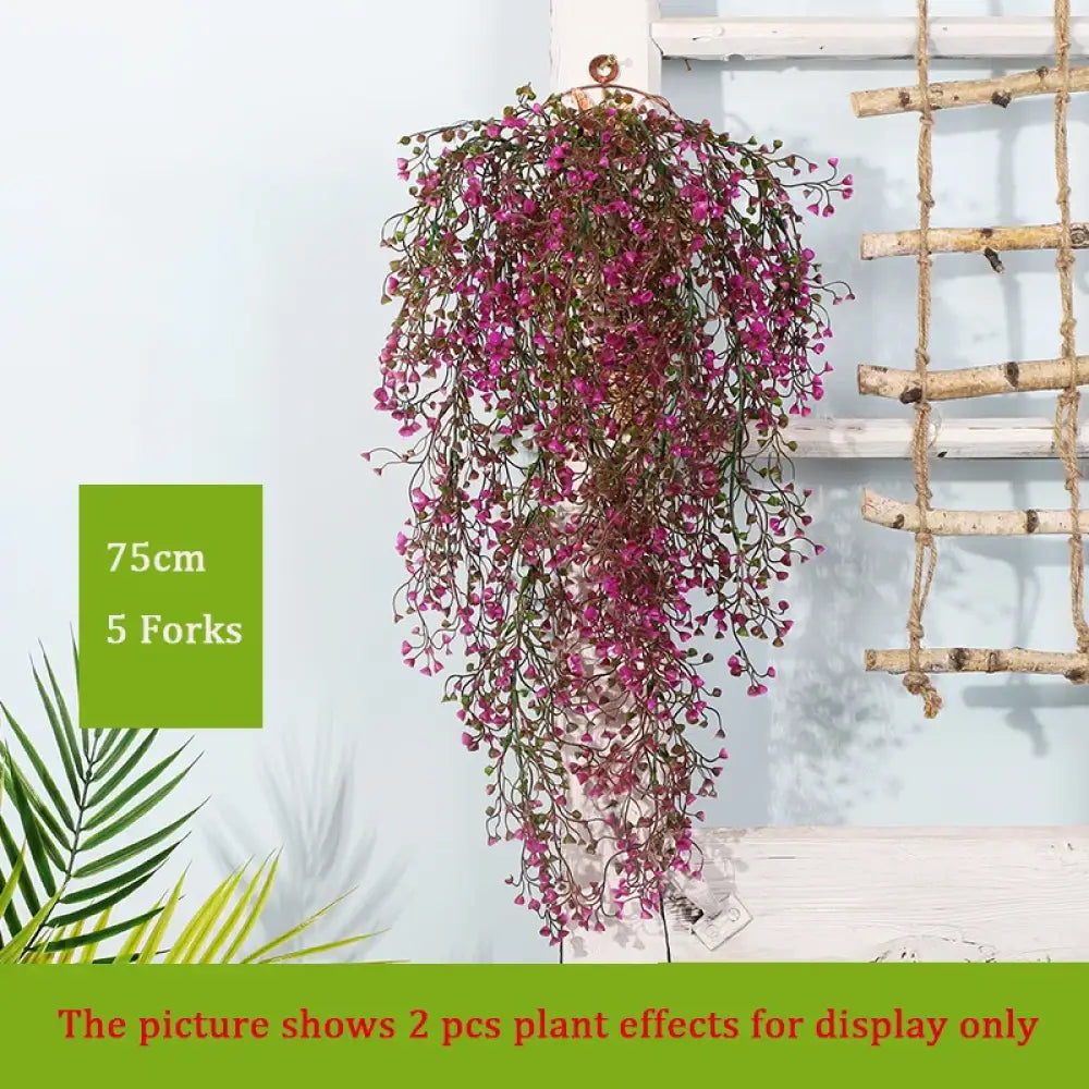 Dlight Decor 75cm Hanging Golden Bell Willow Vine with 5 Forks for Wall and Garden Decor Purplish Red