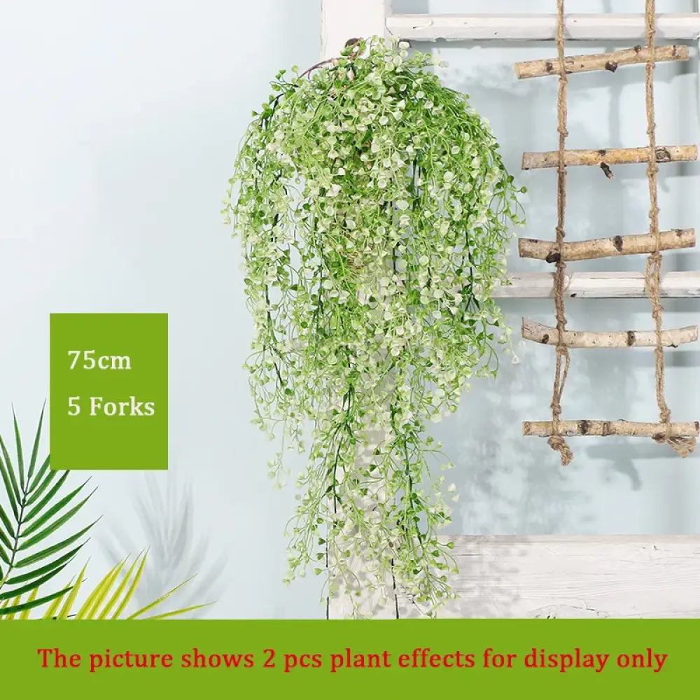 Dlight Decor 75cm Hanging Golden Bell Willow Vine with 5 Forks for Wall and Garden Decor White