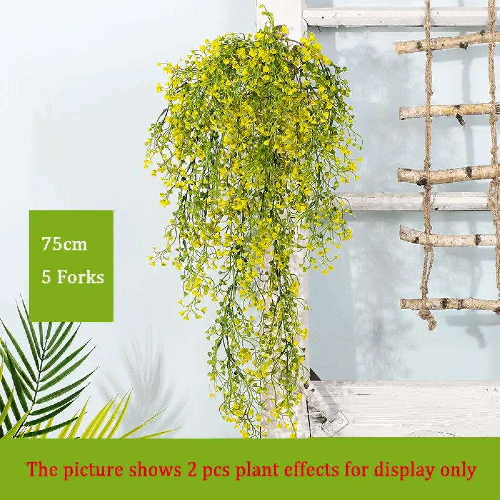 Dlight Decor 75cm Hanging Golden Bell Willow Vine with 5 Forks for Wall and Garden Decor Yellow