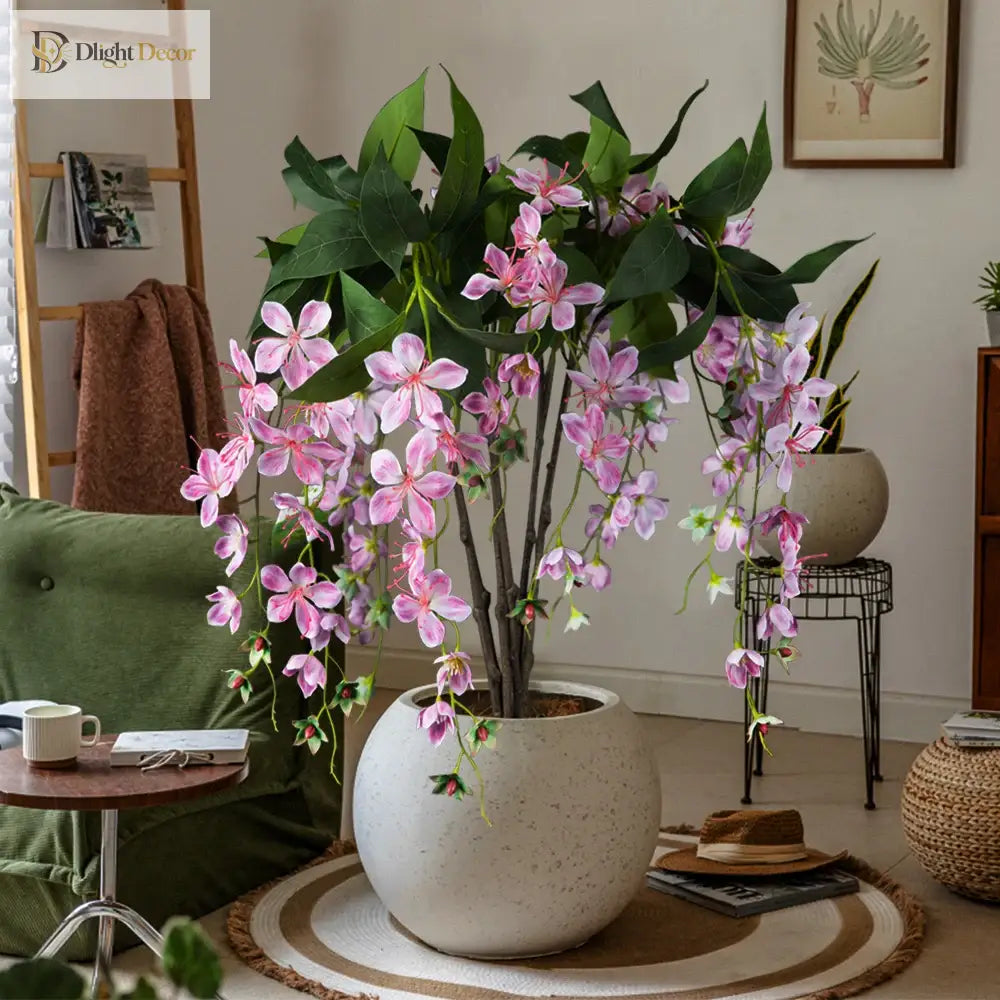 Dlight Decor 95cm Hanging Jasmine Bouquet with Tropical Begonia Flowers
