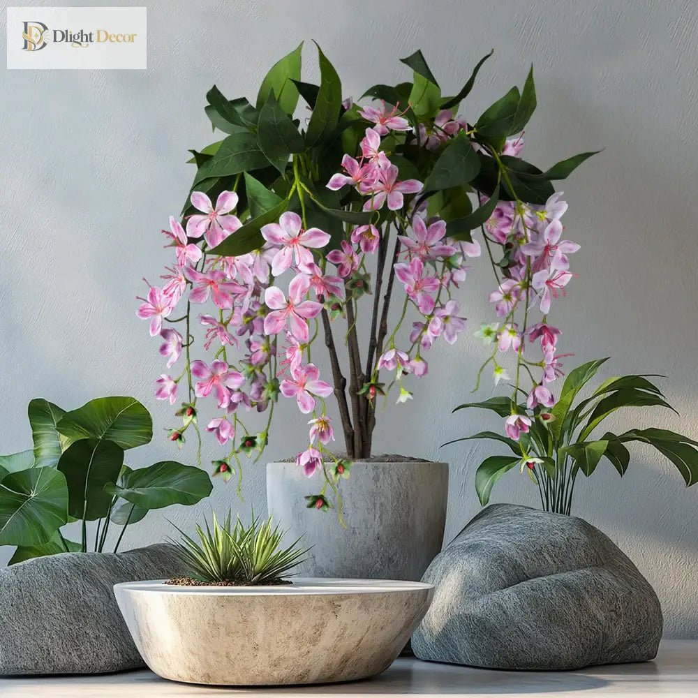 Dlight Decor 95cm Hanging Jasmine Bouquet with Tropical Begonia Flowers
