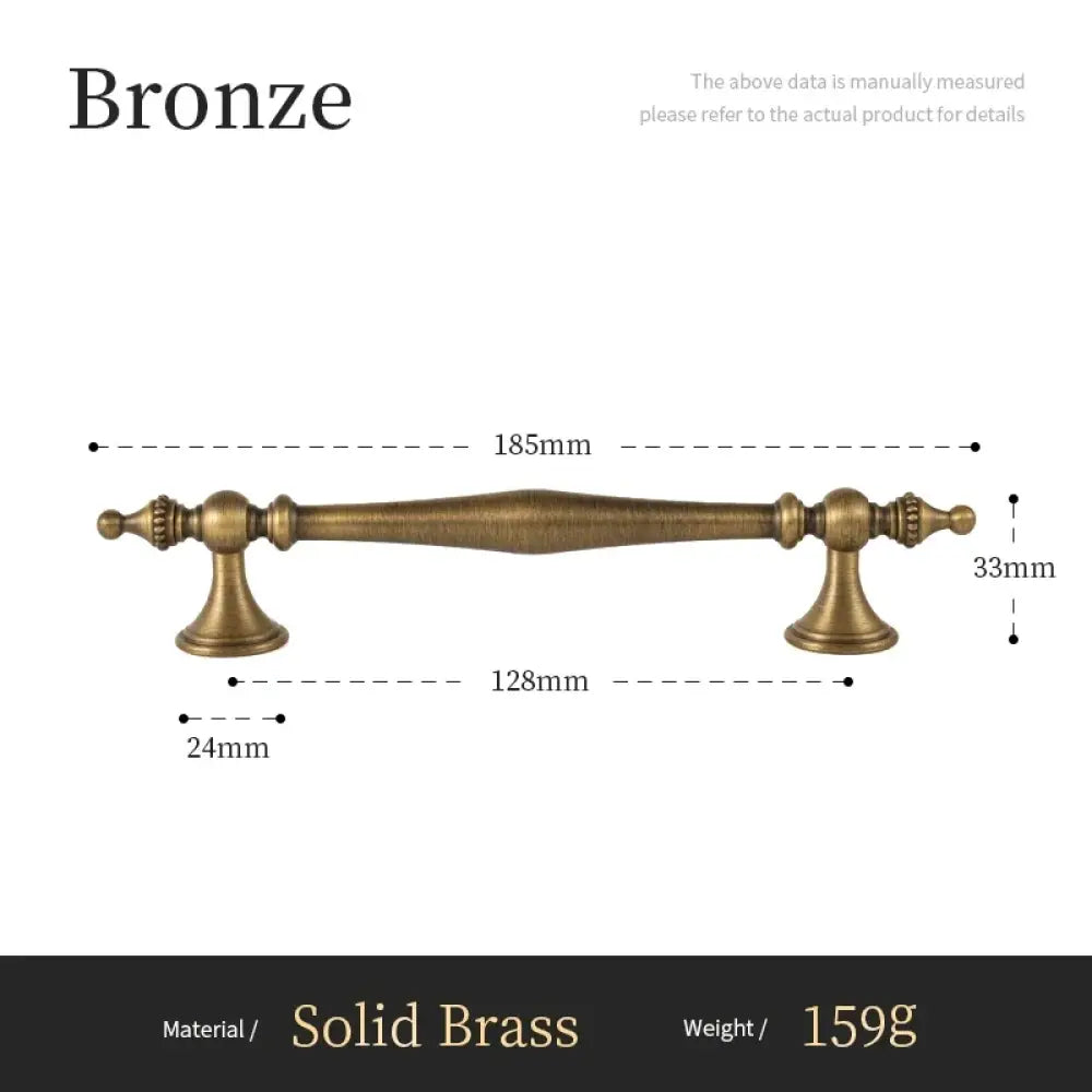 Antique brass cabinet pull, 185mm overall length, 128mm hole spacing