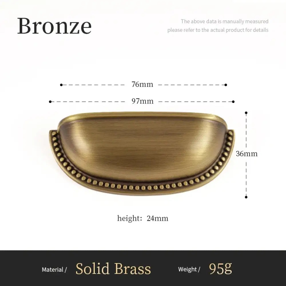 Antique brass oval cabinet handle with beaded edge and side posts, 76–160mm spacing