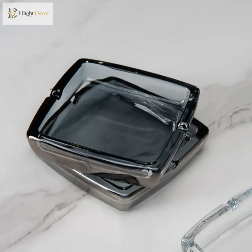 Dlight Decor Classic Square Crystal Glass Ashtray Transparent Smoke Tray for Home Bar & Office